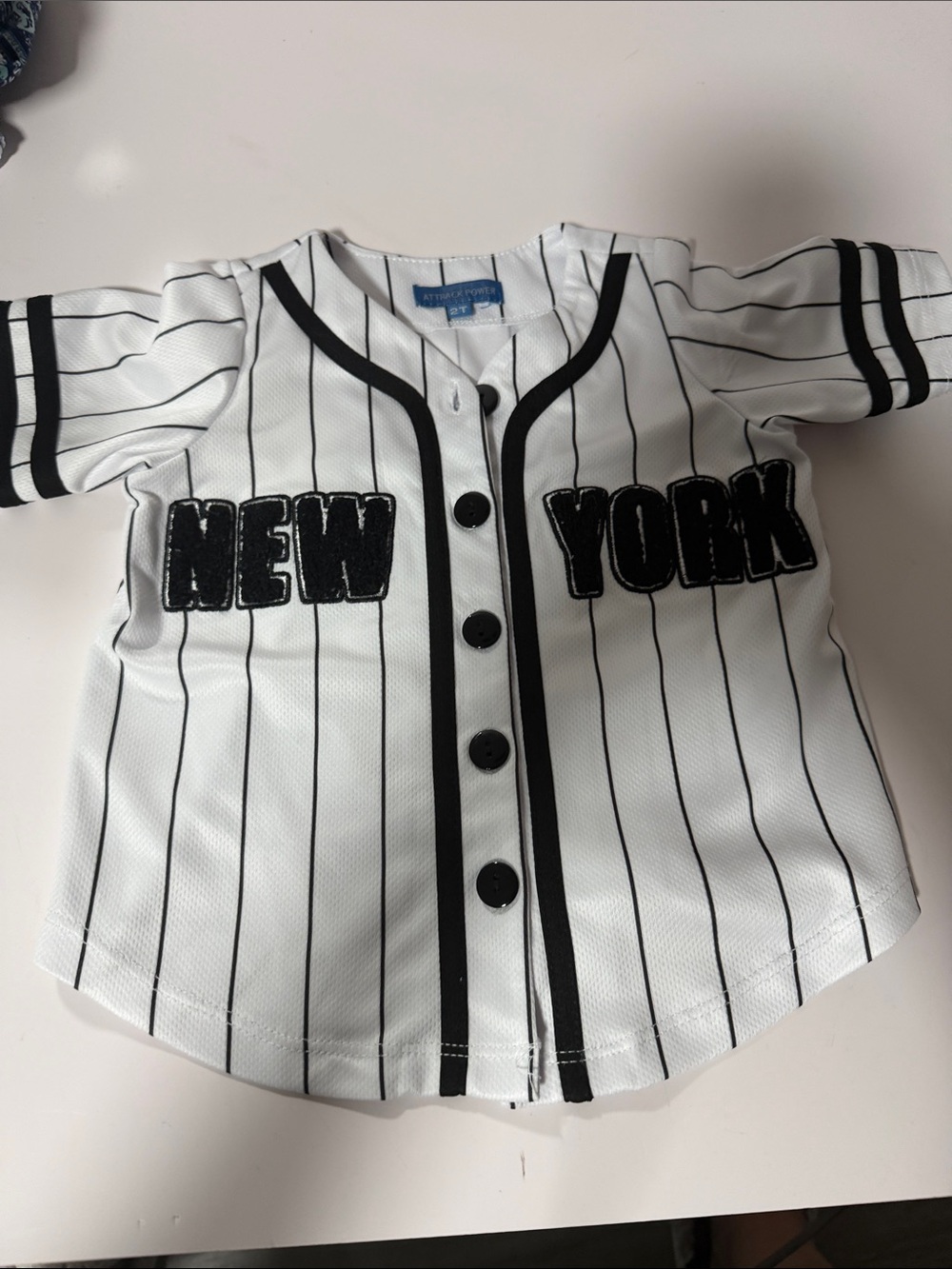 Athletic Works White & Black 'New York' Pinstripe Baseball Jersey for Kids